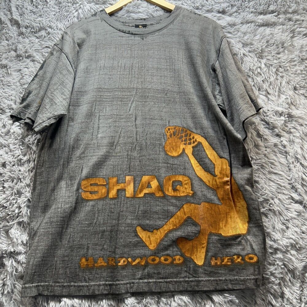 Vintage 90s Shaq Shirt Hardwood Mens Medium Gray Gold Graphic Basketball Dunk - Picture 15 of 15